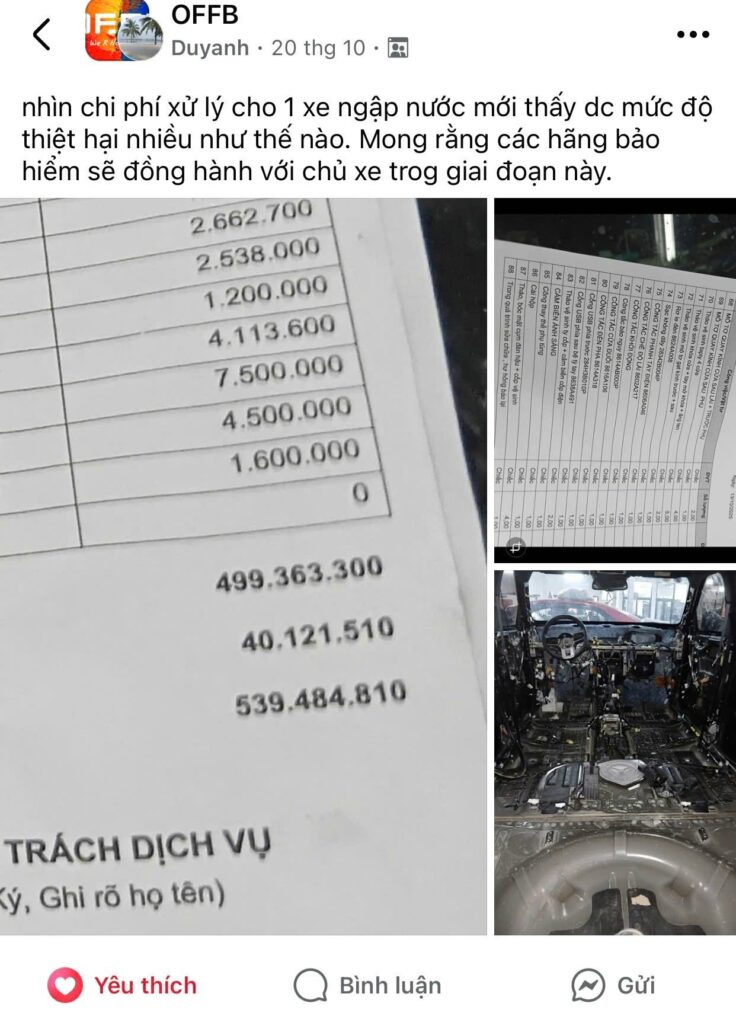 Ô tô ngập lũ tiền sửa chữa bằng 90% giá trị xe: Không bảo hiểm gần như mất trắng tài sản