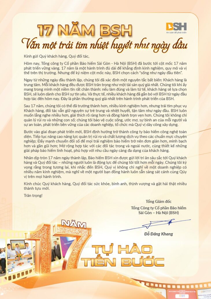 Kỷ niệm 17 năm ngày thành lập Tổng công ty Cổ phần Bảo hiểm Sài Gòn – Hà Nội (BSH)