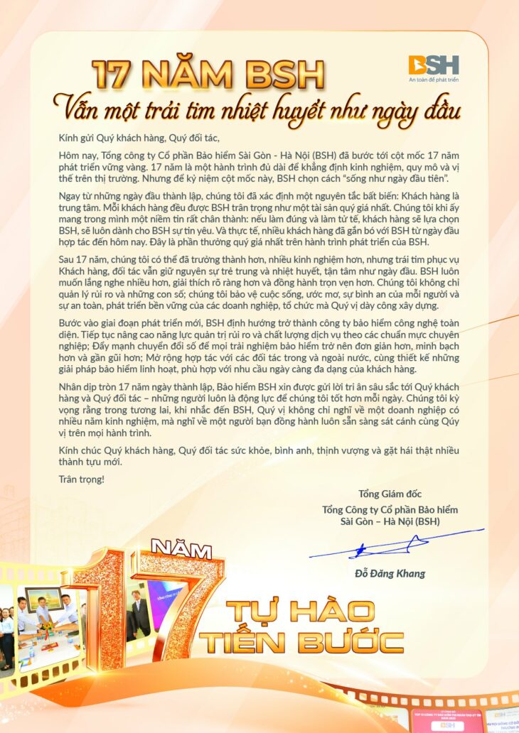 Kỷ niệm 17 năm ngày thành lập Tổng công ty Cổ phần Bảo hiểm Sài Gòn &#8211; Hà Nội (BSH)