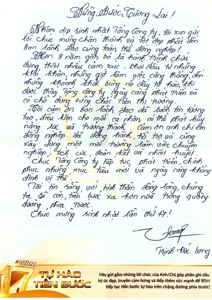 Những bức thư gửi BSH – Khi hành trình 17 năm được viết bằng sự gắn bó và niềm tin của tập thể BSH