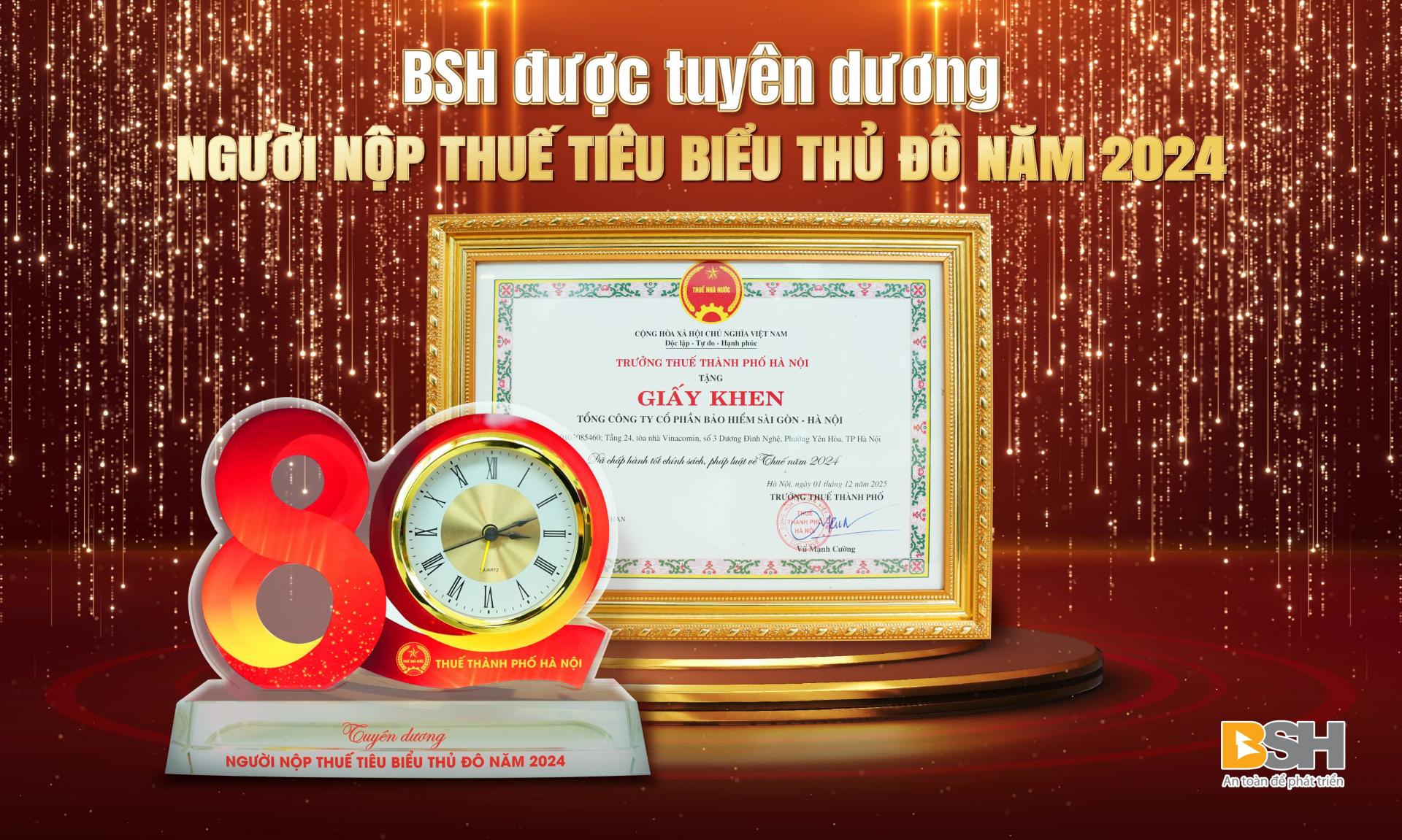 BSH vinh dự nhận Giấy khen của Thuế TP. Hà Nội – Khẳng định nền tảng quản trị minh bạch